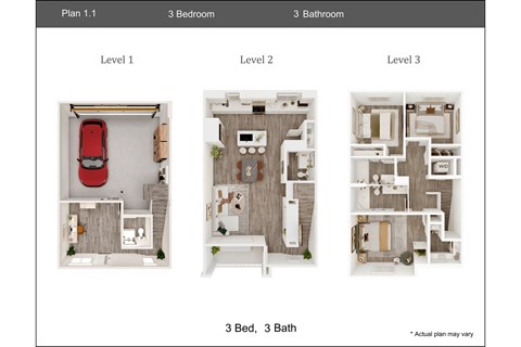Floor plan for 3 beds, 3 baths, 1702 sqft
